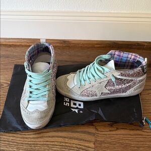 Golden Goose Midstar Sparkle Sneakers with Aqua Laces